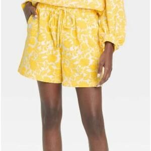Who What Wear Floral Print Drawstring‎ Lounging Shorts Yellow & White Size Small